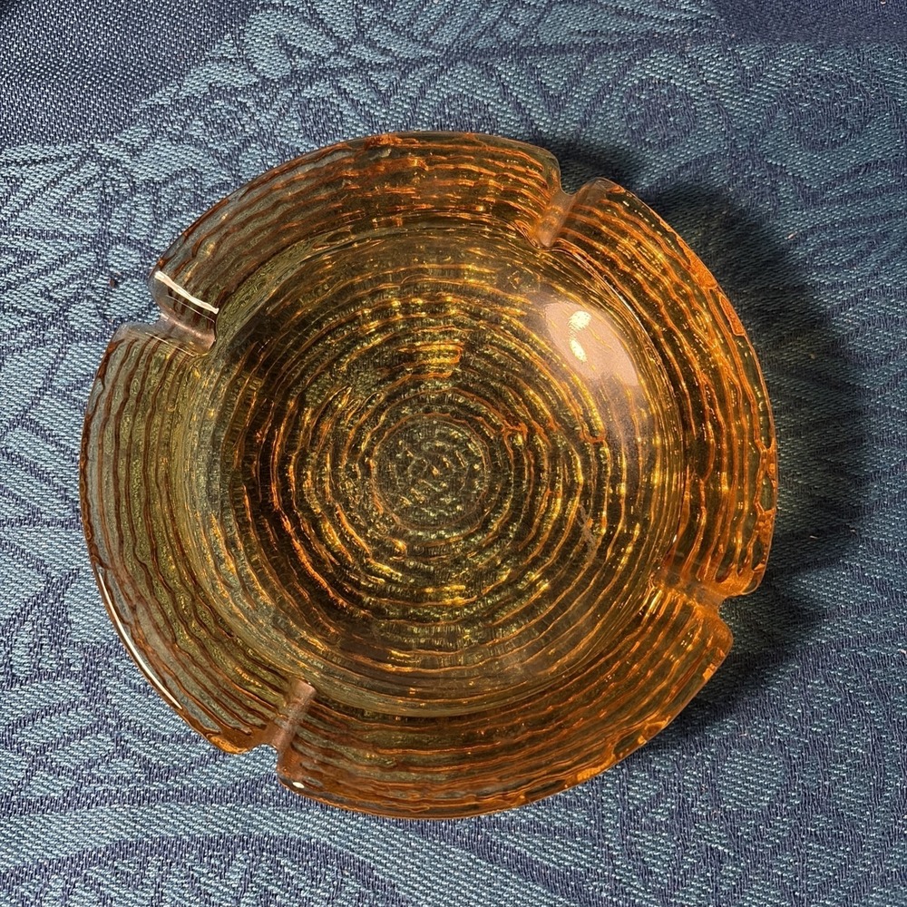Anchor Hocking Glass Ashtray Soreno Honey Amber Gold Mid Century 6 1/4" Vintage